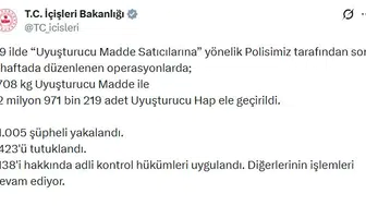 Türkiye genelinde narkotik operasyonu 423 kişi cezaevine gönderildi