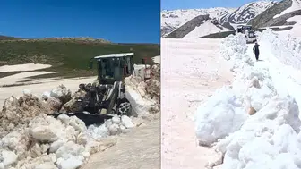 Hakkari’de yaz ortasında yolları kapatan üç metrelik kar kütleleri