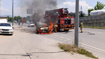 İnegöl trafiğinde korkutan araç yangını