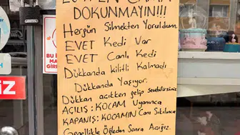 Afyonlu esnafın camına astığı kedi notu herkesi gülümsetti