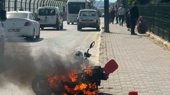 Gönen köprüsünde elektrikli bisiklet yangını paniği