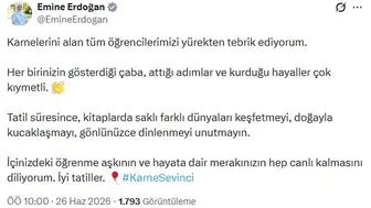 Emine Erdoğan öğrenciler için karne mesajı yayınladı