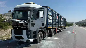 Afyonkarahisar yolunda tüp yüklü tır alevlere teslim oldu