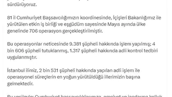 Adalet Bakanlığı mayıs ayı operasyon bilançosunu açıkladı