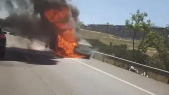 TEM Otoyolu'nda seyir halindeki otomobil küle döndü