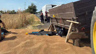 Tekirdağ'da traktör römorku tamir sırasında devrildi