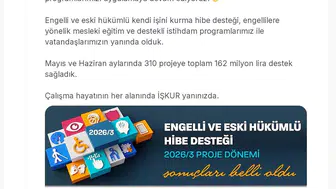 Engelli ve eski hükümlülere 162 milyon liralık iş kurma desteği