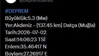 Datça açıklarında 5.3 şiddetinde deprem paniği