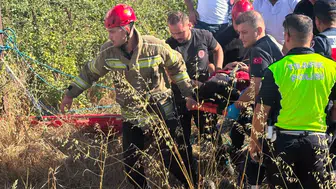 İnegöl girişinde motosiklet dere yatağına uçtu