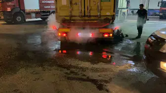 Yanan tırı 10 kilometre boyunca itfaiye istasyonuna sürdü