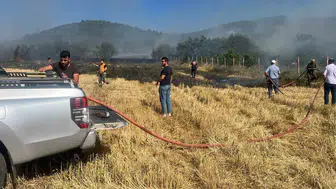 Karabükte anız yangını ormana ulaşmadan durduruldu