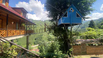 Rize’de iki kardeşin ağaç evine ulaşımı asma köprüyle sağladılar