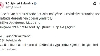 73 ilde düzenlenen uyuşturucu operasyonlarında 935 kişi tutuklandı