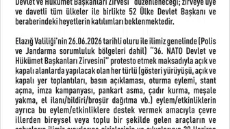 Elazığ’da NATO zirvesi nedeniyle iki haftalık yasak kararı