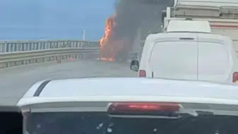 İznik'te seyir halindeki kamyonet alevlere teslim oldu