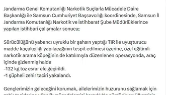 Samsun'da TIR operasyonu ile 132 kilo esrar ele geçirildi