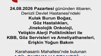 Denizli’de hastane randevusu olanlar dikkat