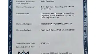 Didim Belediyesi kendi mama üretim tesisi için resmi onayı aldı
