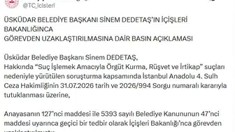 Üsküdar Belediye Başkanı Sinem Dedetaş görevinden alındı