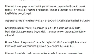 Aspendos'ta bin 800 yıllık sağlık tanrısı heykeli bulundu