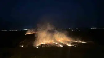 Osmaniye'de otoyol kenarında korkutan anız yangını