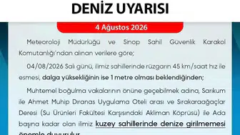 Sinop kıyılarında yarın denize girmek tehlikeli olabilir