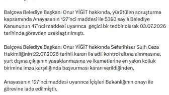 Adli kontrol kararı sonrası Balçova Belediye Başkanı Yiğit görevine döndü