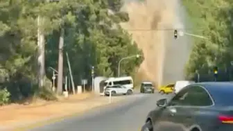 Bodrum’da su borusu patladı Yollar göle döndü
