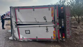 Kamyon şarampole devrildi, yanındaki yolcu yaralandı