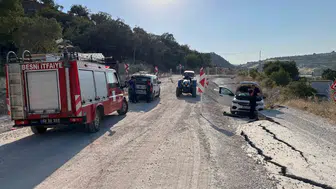 Heyelanın kabarttığı yolda sürücü direksiyon hakimiyetini kaybetti