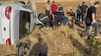 Kovancılar yolunda kaza Otomobil yan yattı