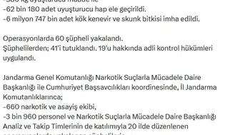 Jandarma 20 ilde zehir tacirlerine darbe indirdi