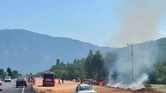 Muğla Menteşe yolunda korkutan yangın kontrol altına alındı