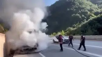 Sinop yolunda tavuk nakliye kamyoneti alevlere teslim oldu