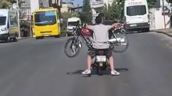 Gaziantep trafiğinde akıl almaz motosiklet yolculuğu
