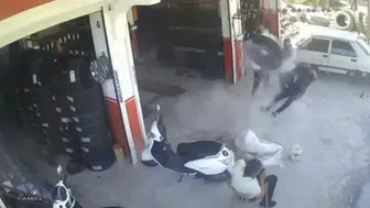 Gaziantep'te lastik tamircisinde korku dolu anlar Patlama anı kamerada