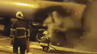 Nurdağı yolunda tanker yangını paniği