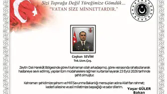 Zeytin Dalı Harekat Bölgesi'nden acı haber: Kahraman askerimiz görev başında şehit düştü