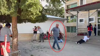 Kayseri'de hastane önünde hareketli dakikalar: Muhtarın 'gerçek sanıp' müdahale çabası kamerada