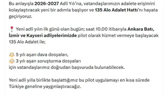 Adalet sisteminde yeni dönem: Uzun süren dosyalar için 135 hattı devrede