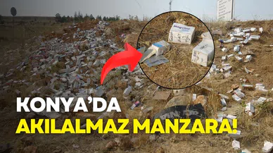 Konya’da arazide yüzlerce kutu ilaç bulundu