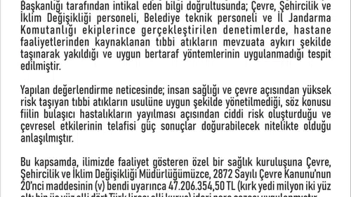 Elazığ’da hastaneye rekor çevre cezası