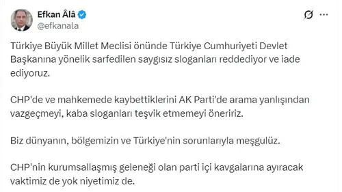Efkan Ala'dan Meclis önündeki sloganlara sert tepki