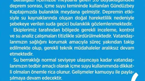 Malatya depremi sonrası musluklardan akan şu bulanıklaştı