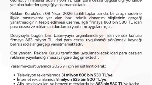 Otomotiv devine 863 milyon lira ceza iddiası yalanlandı