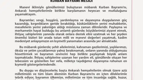 Ankara Valisi Yakup Canbolat’tan bayram mesajı