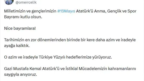 Ömer Çelikten 19 Mayıs mesajı