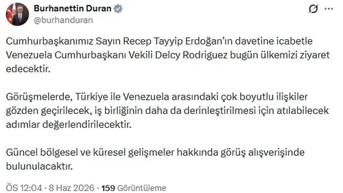 Venezuela Başkan Vekili Rodriguez bugün Ankara’ya geliyor