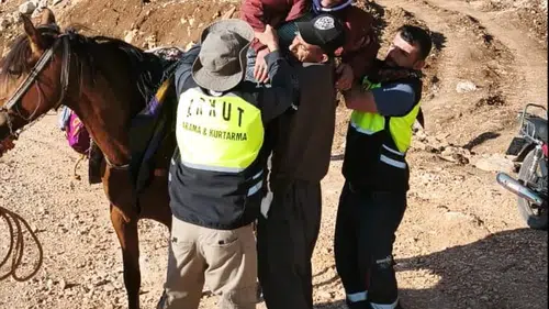 Siirt'te sarp arazide mahsur kalan kadın katırla kurtarıldı
