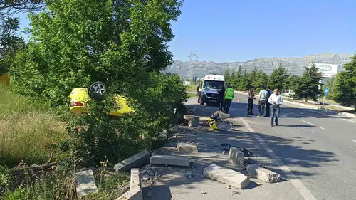 Seydişehir’de kontrolden çıkan otomobil takla attı